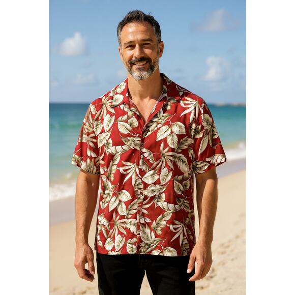 Vintage Pierre Cardin Men's Red Palm Hawaiian Tropical Vacation Shirt Size XXL - Picture 1 of 4